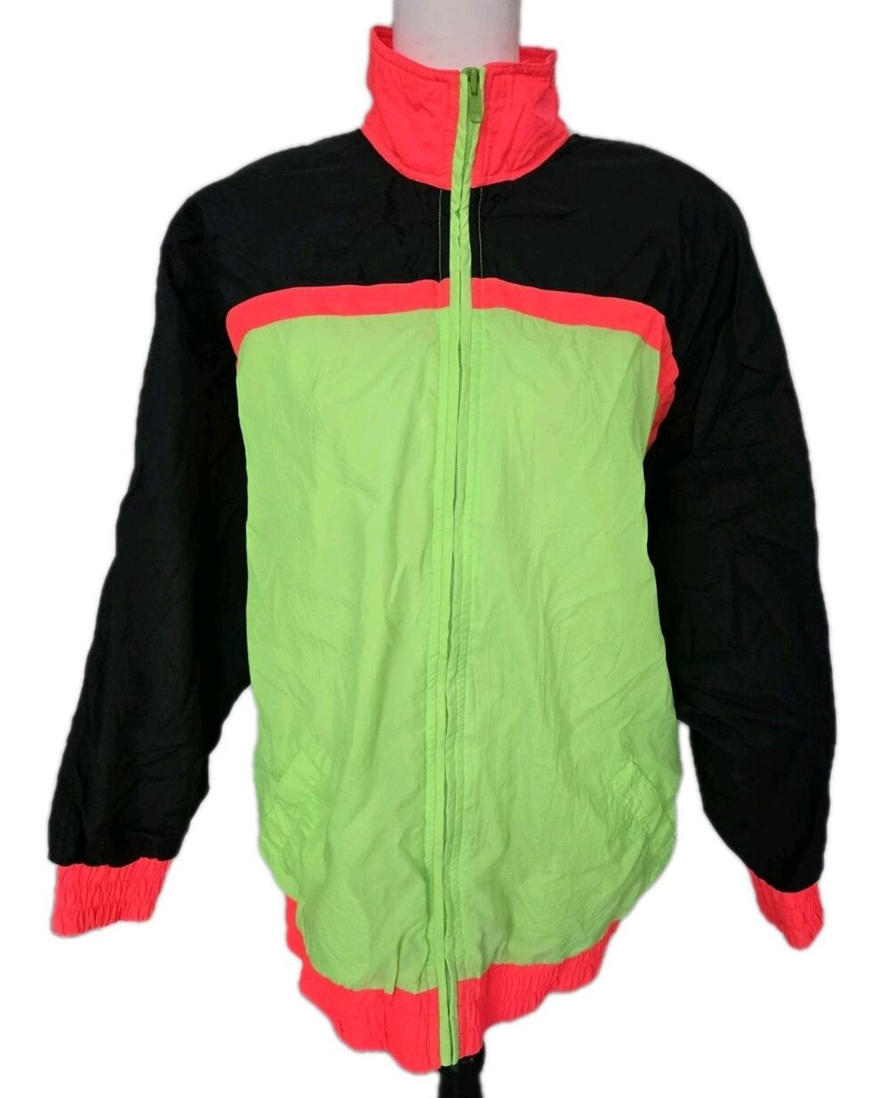 Vtg 80s Be In The Current Seen Neon Color Block Nylon Windbreaker Jacket Sz L